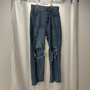 SHEIN Blue Distressed Straight Leg Jeans